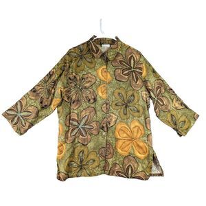 Chico's Design Floral Linen Boho Button‎ Up Shirt Grandmacore Vintage Women's 2